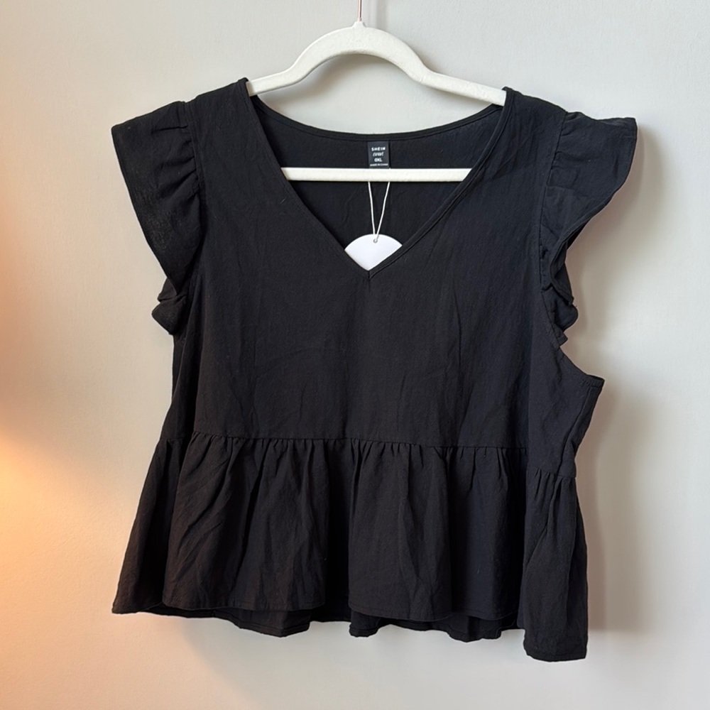 SHEIN Black Ruffled Peplum Blouse